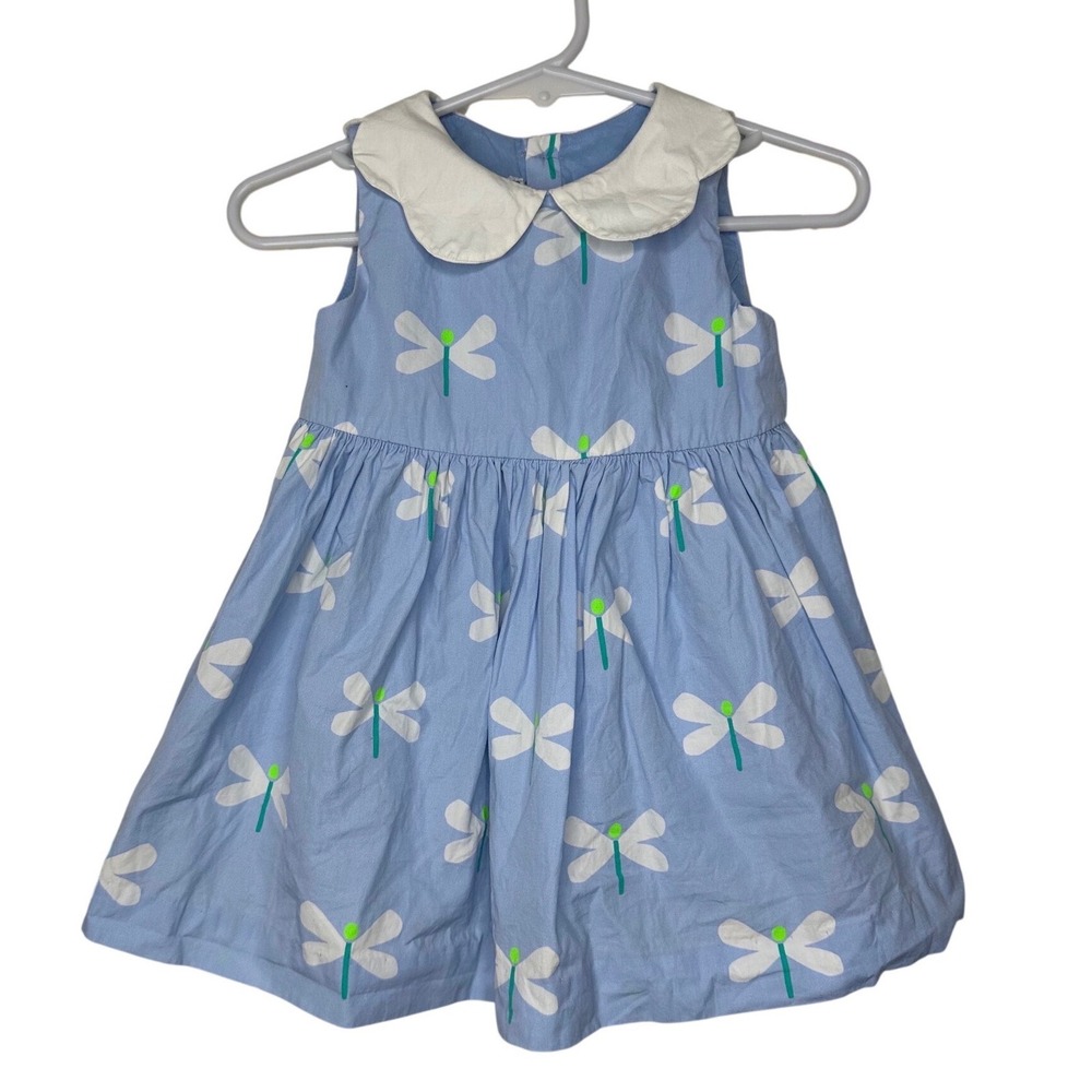 Jacadi Paris Baby Baby Girl Blue Dragonfly Print Peter Pan Collar Dress Size 12M